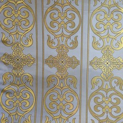 Platinum Gold Brocade Fabric With Cross Damask For Liturgical Use And Decor