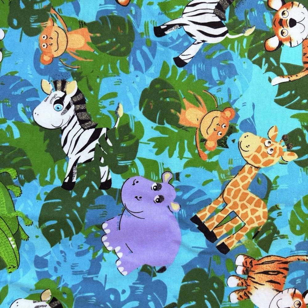 Cuddle Prints Flannel Fabric Safari Jungle Animals Zebra Hippo Giraffe 43” X 54”