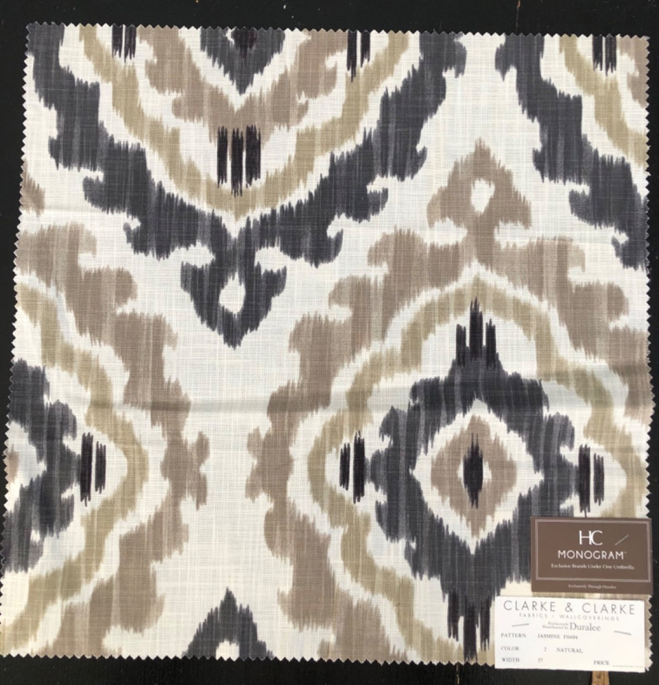 CLARKE & CLARKE Jasmine in Natural 17 1/2″ Cotton Ikat Fabric Sample pc 2