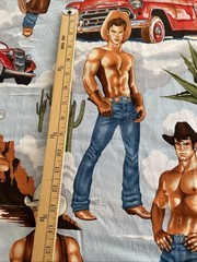 Alexander Henry Wranglers Shirtless Cowboy Fabric Sexy Country Truck Yd Blue