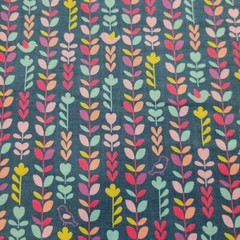Colorful Floral Vines & Little Birds on Dark Teal Light Cotton Shirting – Japan