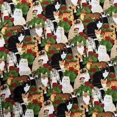 3yds “Cats in the Geraniums” – Fabric Traditions by Patty Reed Designs Rare OOP