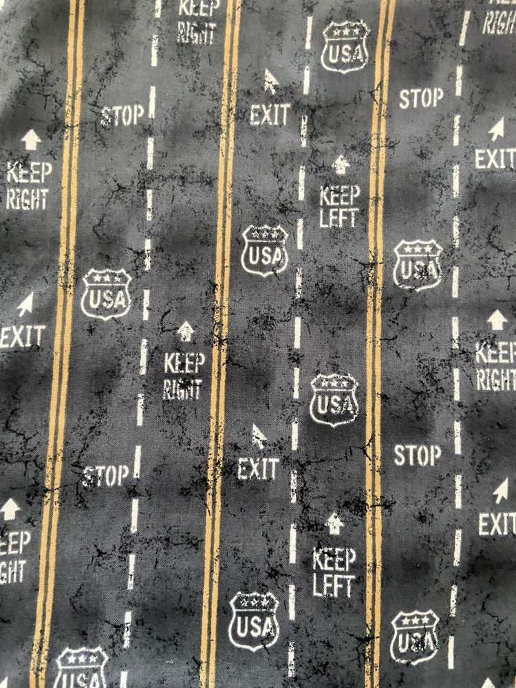 Route 66 Road Map Travel Gray Cotton Fabric Whistler Studios for Winham 1.5 yds