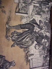 French Country Toile Fabric Lot of 3 Matching Pieces Pastoral Scene Upholstery