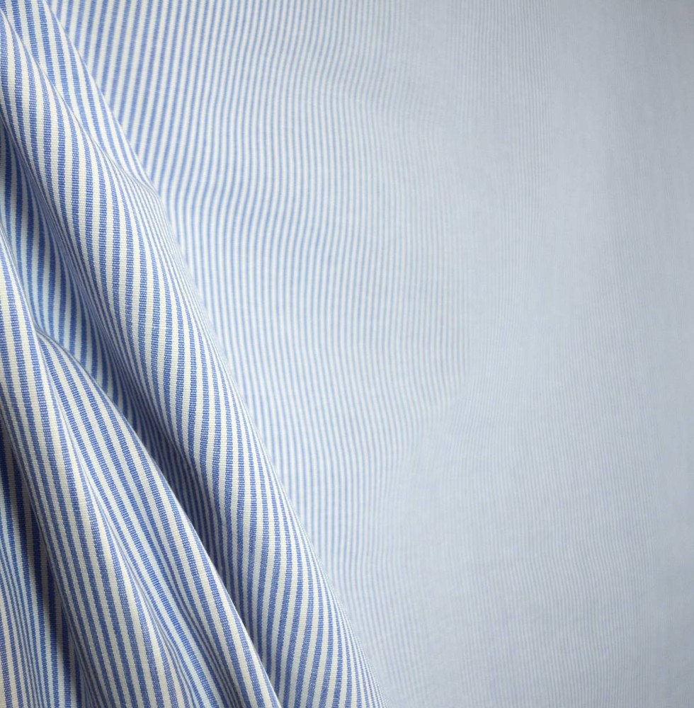Essex Sky Light Blue White Pin Woven Stripe Roth & Tompkins Fabric
