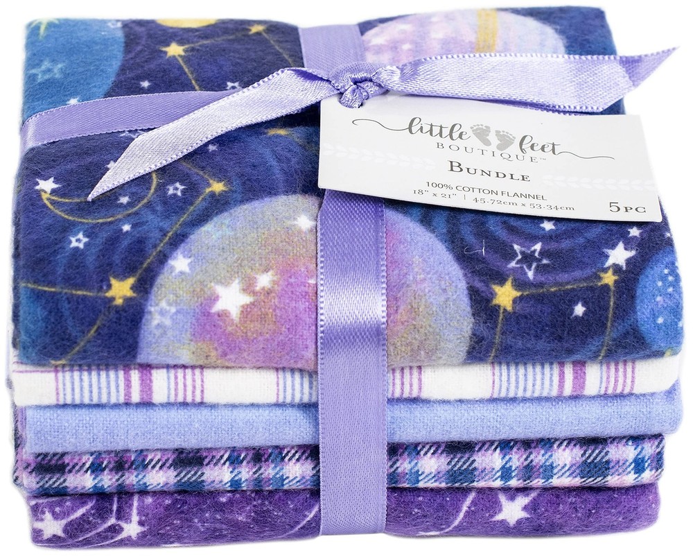 5 PCS 18×21 Inch Celestial Cotton Flannel Fabric Fat Quarter Bundle Sewing