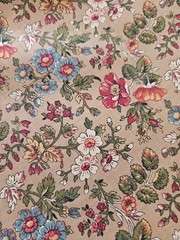 FLORAL PRINT ON BEIGE BACKGROUND BY JOAN KESSLER FOR CONCORD FABRICS, 6 YD – 44″