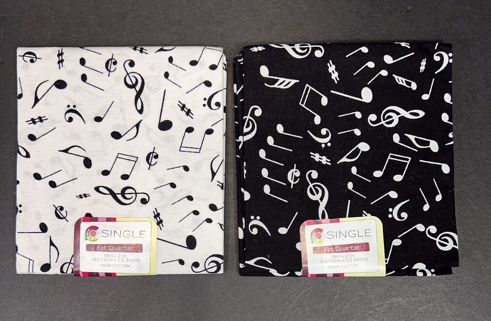 Single Brand 100% Cotton Fat Quarter Fabric Bundle Lot of Two Musical Print