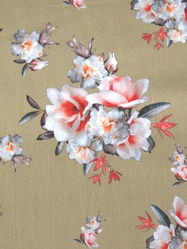 Beige Floral Cotton Sateen Shirting Peony Rose By the Yard