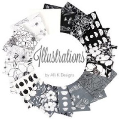 Moda ILLUSTRATIONS 11502 15 Black White Ink Floral ALLI K DESIGNS Quilt Fabric