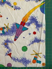 Vintage 1990s Space Planets Rockets on White Cotton Fabric 22″ x 51″