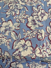 Mid Century Repro Large Ivory & Burgundy Floral Print on Blue JoAnn BTHY