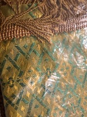 AMPOLA gold green printed vintage fabric 84 x 102 Table,Duvet,Saree Cloth NEW