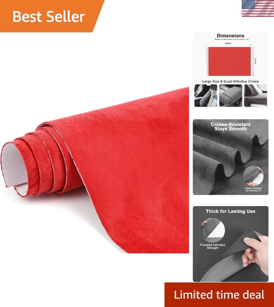 Red Suede Fabric Wrap – 12×60 inch Suede Wrap for Car Interior – Self-Adhesiv…