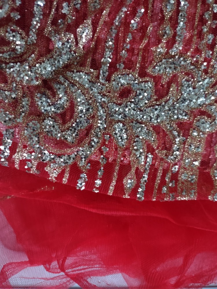 5yd – Shiny Glitter Sequin Glued Soft Tulle Fabric for Wedding, Evening Wear, Sp