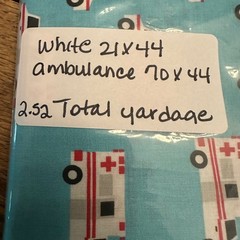 Ambulance Print and Solid White Cotton Fabric Bundle 2.52 Total Yards Teal Red