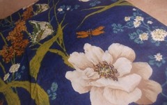 45″ X 1 Yd. Cotton Floral Fabric Blue Multi Birds Dragon Flys Butterflys