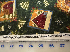 Wintery Days – Barns & Trees on Dark Green cotton Fabric per yd quilt / sew 44″