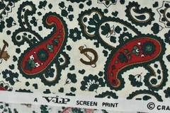 By 1/2 Yd, Vintage, Red & Green Floral-Paisley on Cream Cotton, Cranston, P139