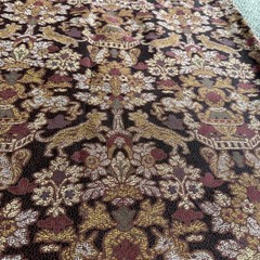 Vtg Unicorn Brocade Tapestry Fabric Animals Floral Maroons Gold 4.25 Yards 54” W