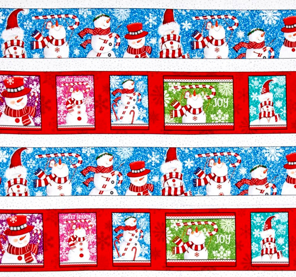 Christmas Snowman Snowflake Border Stripe Cotton Fabric QT Sweet Season – Yard