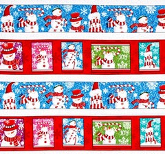 Christmas Snowman Snowflake Border Stripe Cotton Fabric QT Sweet Season – Yard