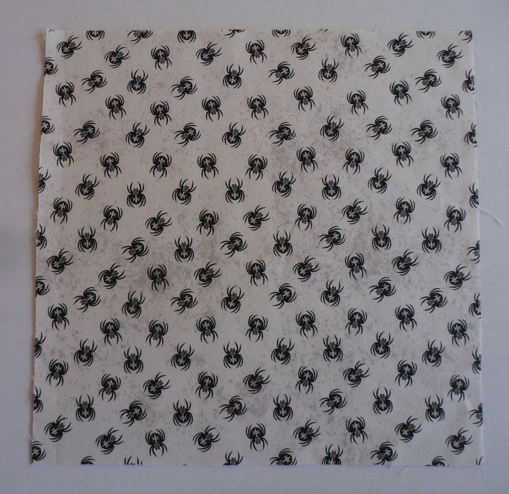 Fabric Cotton 10 3/8″ x 10 3/8″ Panel Square Black Spiders on a Creme Background