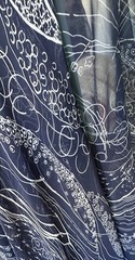 Navy Blue Floral Chiffon Fabric 12 Yards x 60” Sheer Flowing Dressmaking Materia