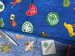 Vtg 4-H Club FABRIC Clover Quilt Home Farm Handkerchief Blue 4.75 Yds Springs