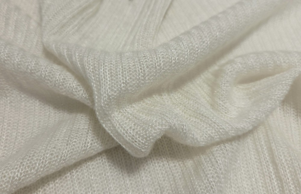 Ivory Ribbed Sweater Knit Fabric by the Yard | Wool Blend 7/15