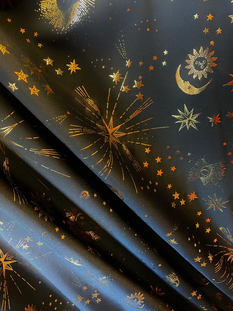 Black gold stars and moon 4 way stretch Spandex fabric dancewear swimwear