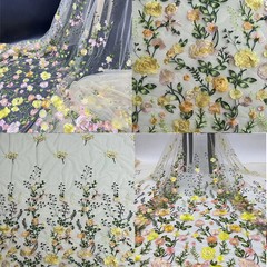 130x45cm 3D Embroidery Rose Flower Mesh Fabric for DIY Wedding Dress Veil Sewing