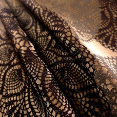 Faux Crochet Drapery Fabric Gold Brown Doily Lace Medallion 60″ Wide By The Yard