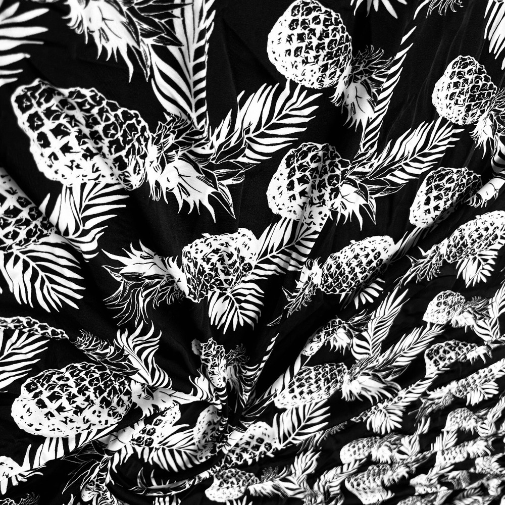 Pineapples White and Black Background Print Swimsuit Spandex By Yard