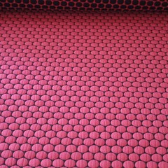 Vtg Retro MCM Designtex Upholstery Fabric “Loop to Loop” Red, Black Dots 7.5 yds