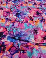 Preorder 1M X 1.5M Cotton Jersey Watercolour Flower Purple