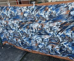 French Parisian Printed Silk dress fabric 400cm x 114cm wide Blue & Rust colour