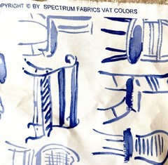 Vtg Spectrum Decorator Fabric 8 Yds Novelty Furniture Sketch Print Blue White