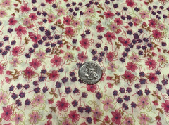 OOP Floral Flowy Lawn Fabric Purple Pink Fuchsia Green On Buttery Cream 2 Yards
