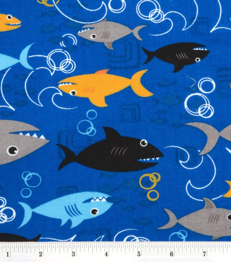 SHARKS!! COTTON FABRIC HALF YARD 18″x44″