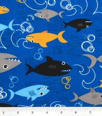 SHARKS!! COTTON FABRIC HALF YARD 18″x44″