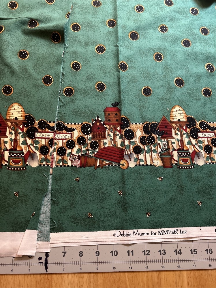 Debbie Mumm Birdhouses, Sunflowers Double Border Cotton Fabric 1/2 Yard New
