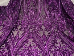 Purple 4way stretch sequins Embroidery Mesh Lace fabric 50” Width 1 Yard