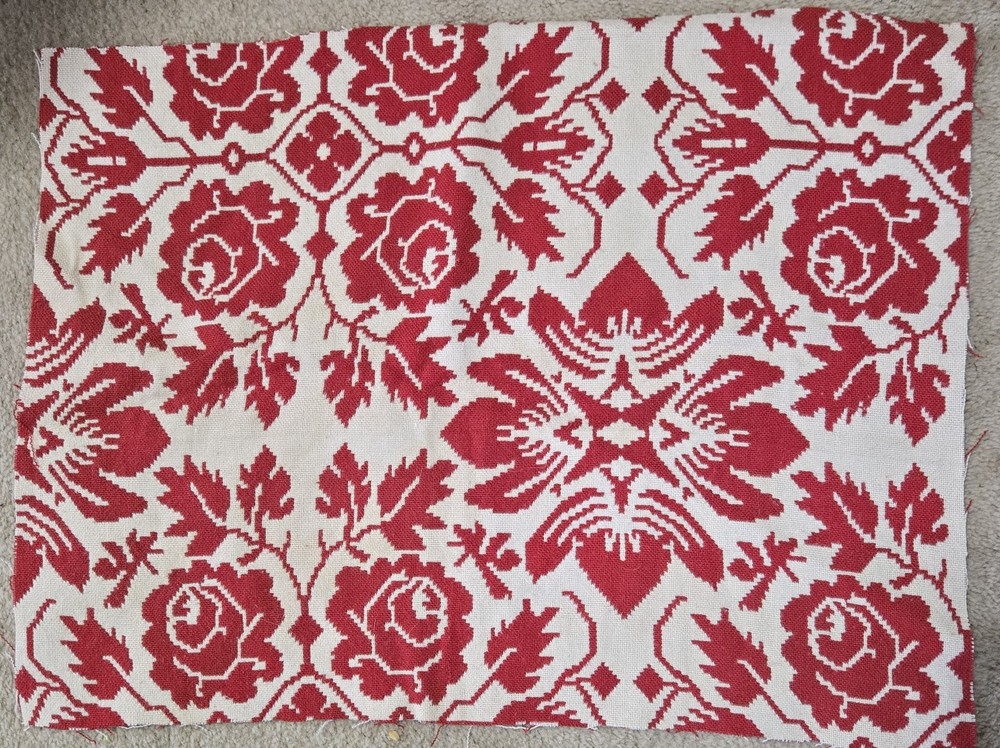 Vintage Red White Coverlet Bedspread Piece