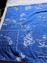 Vintage Hawaiian Islands Cotton Blue & White Fabric Ocean 44″ x 4 yards