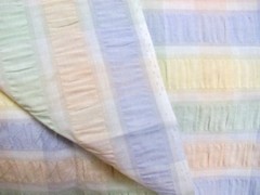 Vintage White Seersucker Fabric Pastel Multicolor Wide Stripe Plaid 1 3/8 yd