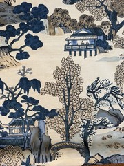 Thibaut F975461 Asian Scenic Blue and Beige Fabric 4 Yards