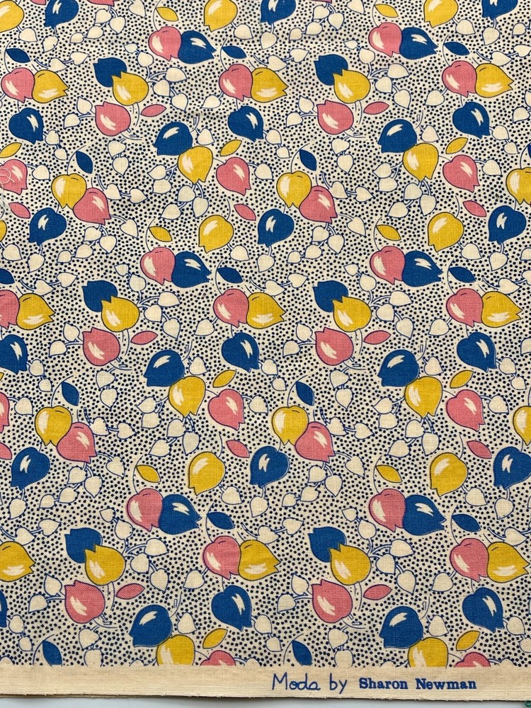 Vtg Moda by Sharon Newman – Pink Yellow Blue Tulips on Cream 2 pcs = 2.33 yds