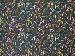 SCISSORS SEWING MEASURING TAPES SCISSOR VARIETY COLORS BLACK COTTON FABRIC FQ