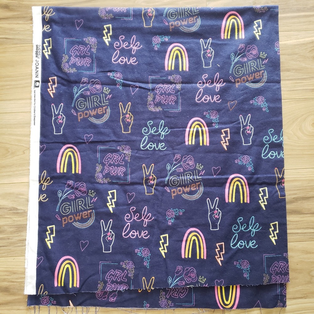 Joann Super Snuggle Cotton Flannel Fabric girl power Peace Sign Love Hearts